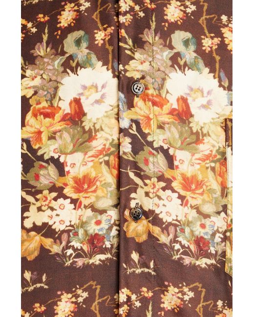 Nanushka Brown Floral-print Silk Satin-twill Shirt for men