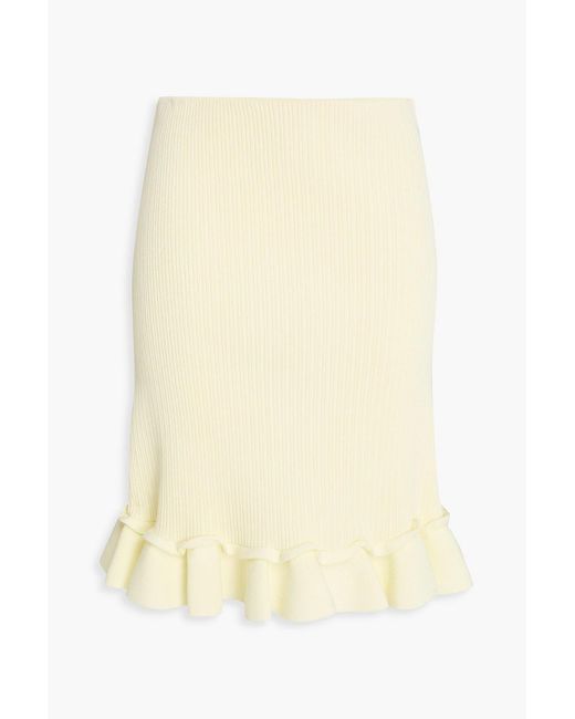 Sandro Natural Ruffled Ribbed-knit Mini Skirt