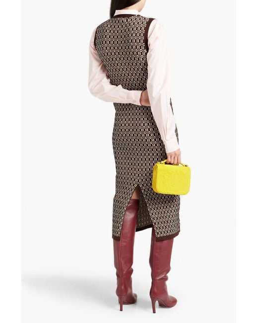 Marni Brown Jacquard-knit Wool-blend Midi Dress