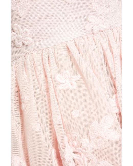 LoveShackFancy Pink Jaylen Strapless Embroidered Cotton-blend Mesh Mini Dress