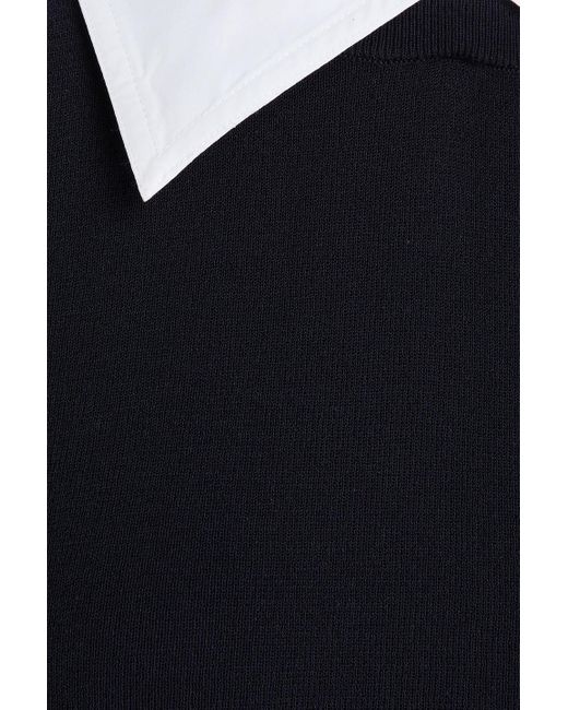 Claudie Pierlot Blue Poplin-trimmed Stretch-knit Top