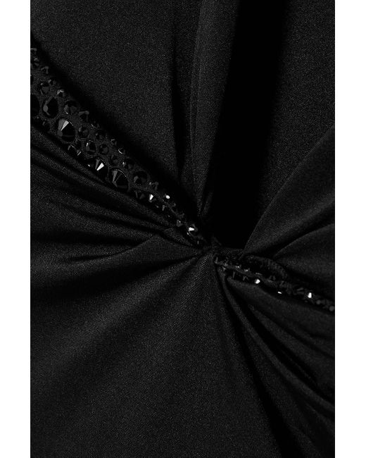 16Arlington Black Venza Twist-Front Crystal-Embellished Glossed-Jersey Midi Dress