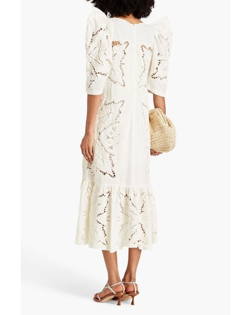 Sea White Anita Broderie Anglaise Cotton And Linen-blend Midi Dress