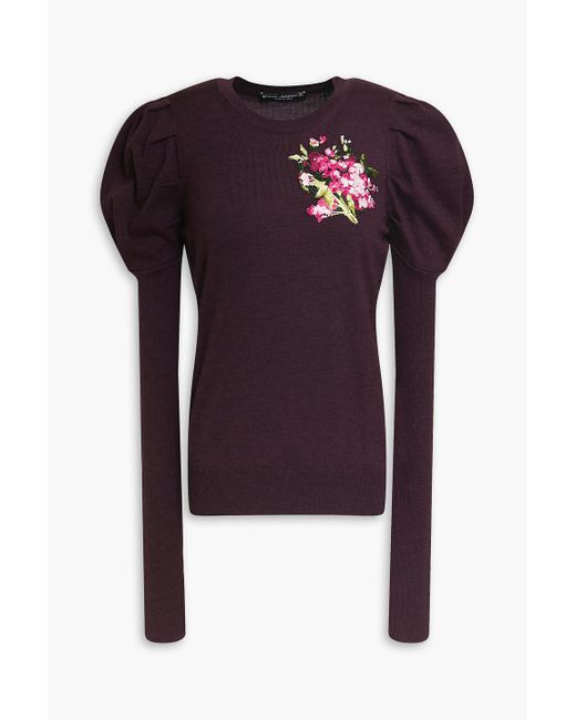 Dolce & Gabbana Purple Embroidered Mélange Wool Sweater