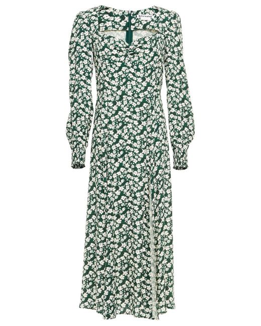 Reformation Green Gathered Floral-print Crepe Midi Dress