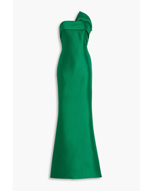 Badgley Mischka Green Strapless Bow-detailed Satin-twill Gown