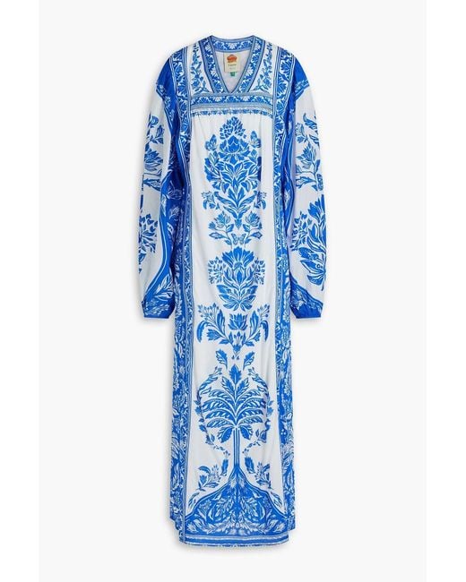 Farm Rio Blue Floral-print Cotton Tunic