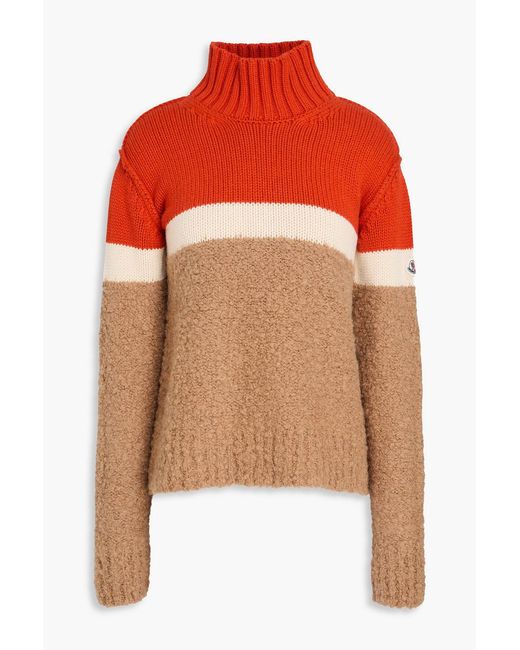 Moncler Orange Bouclé-Knit Wool-Blend Turtleneck Sweater