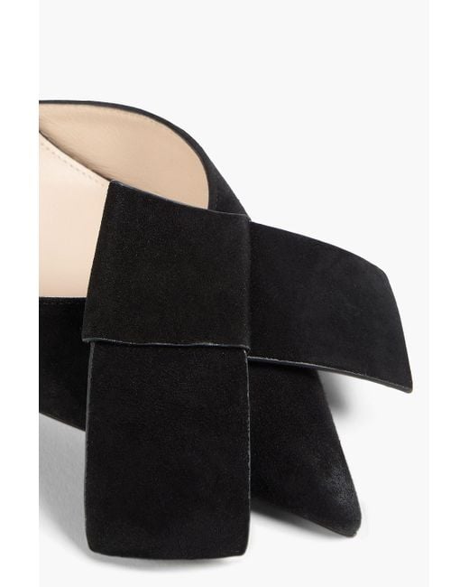Alexandre Birman Black Bonny 85 Bow-Detailed Suede Slingback Pumps