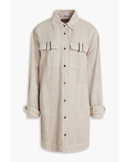 Brunello Cucinelli Natural Bead-embellished Cotton And Linen-blend Twill Shirt