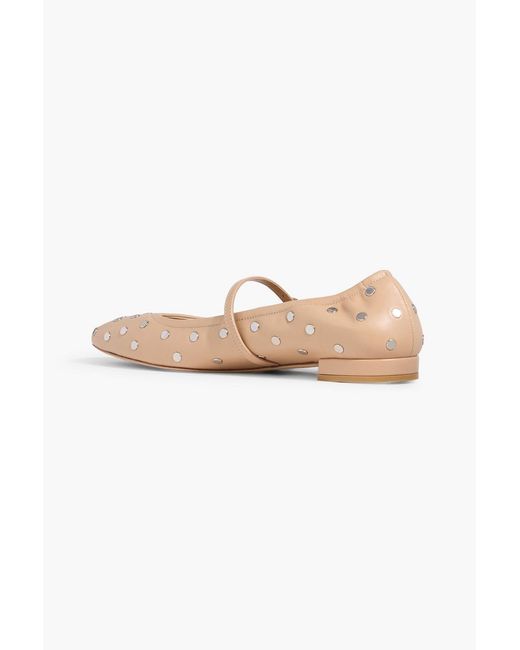 Stuart Weitzman White Claris Studded Leather Mary Jane Flats