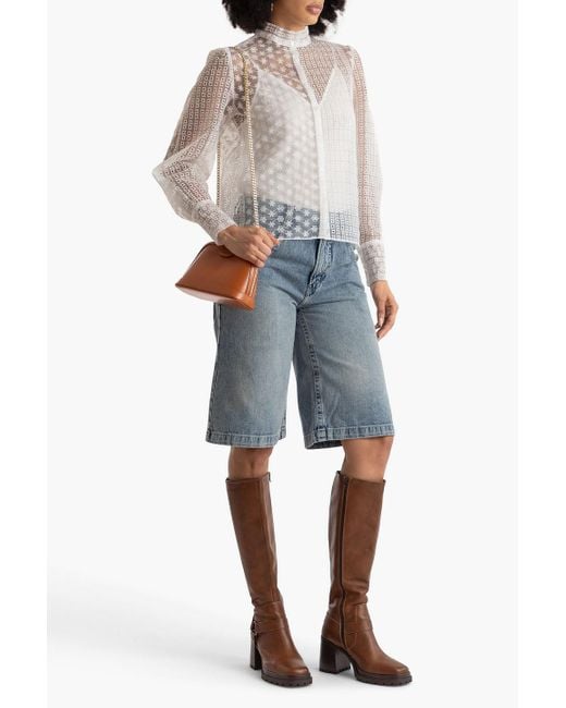 Maje White Embroidered Cotton-blend Organza Shirt