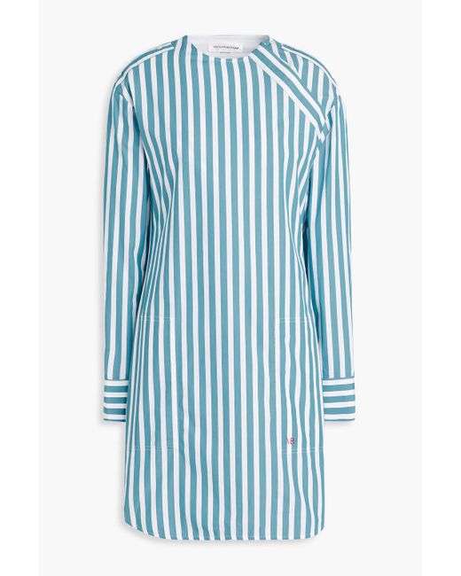 Victoria Beckham Blue Striped Cotton-poplin Mini Dress