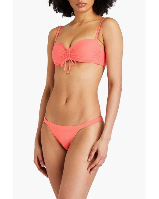 Heidi Klein Pink Ruched Stretch-piqué Bandeau Bikini Top