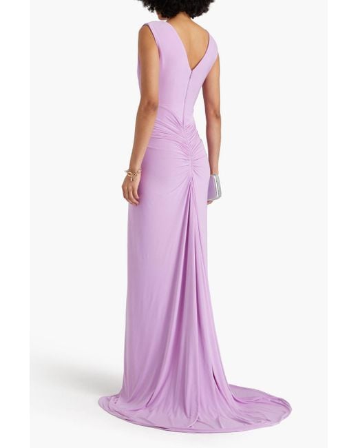 Rhea Costa Pink Ruched Satin-jersey Gown