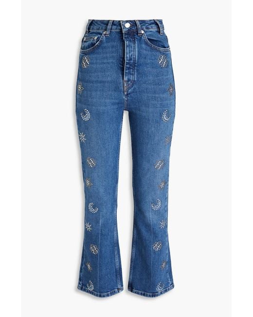 Maje Blue Studded High-rise Flared Jeans