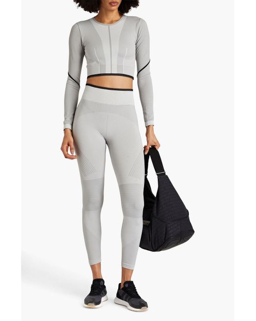 Adidas By Stella McCartney White Cropped oberteil aus stretch-jersey mit cut-outs