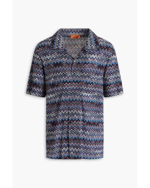 Missoni Blue Crochet-knit Cotton-blend Shirt for men