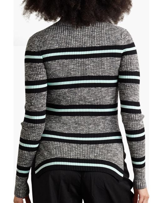 Proenza Schouler Gray Striped Ribbed-Knit Turtleneck Sweater