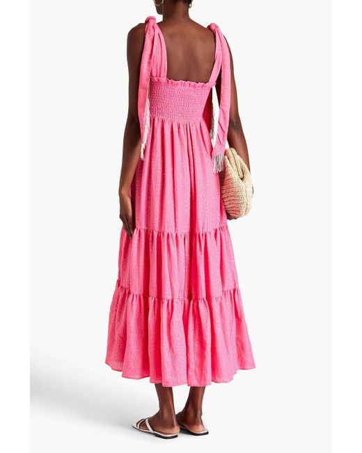 Sundress Pink Jade Sequin-embellished Tiered Jacquard Midi Dress