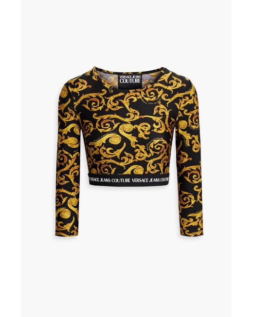 Versace Black Cropped Printed Stretch-jersey Top