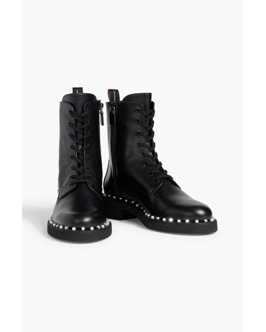 Stuart Weitzman Black Reverie Embellished Leather Combat Boots