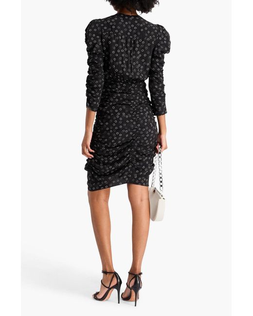 Isabel Marant Black Minikleid "celina" aus crêpe de chine aus seide mit print und raffungen