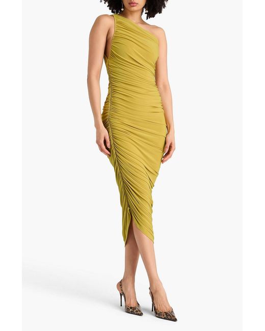 Norma Kamali Yellow Diana One-Shoulder Draped Stretch-Jersey Gown