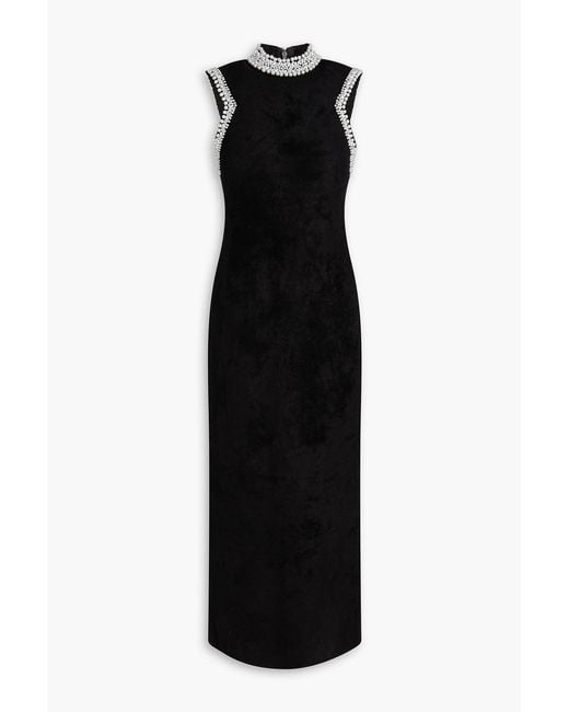 Sandro Black Bead-Embellished Velour Midi Dress
