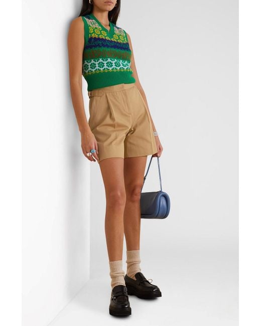 See By Chloé Natural Pleated Cotton-gabardine Shorts