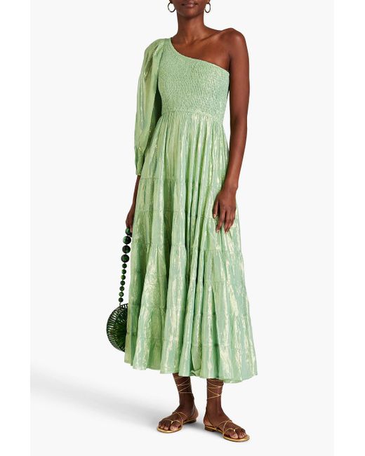 Sundress Green Joanna One-sleeve Metallic Gauze Maxi Dress