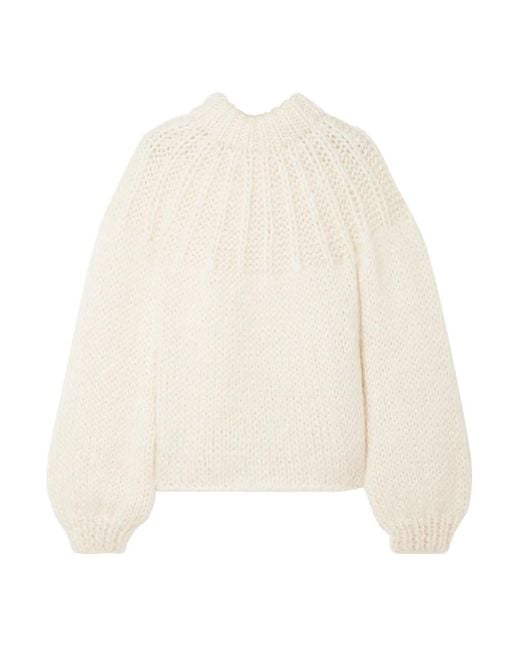 Ganni Natural Julliard Tie-back Merino Wool And Mohair-blend Sweater Cream