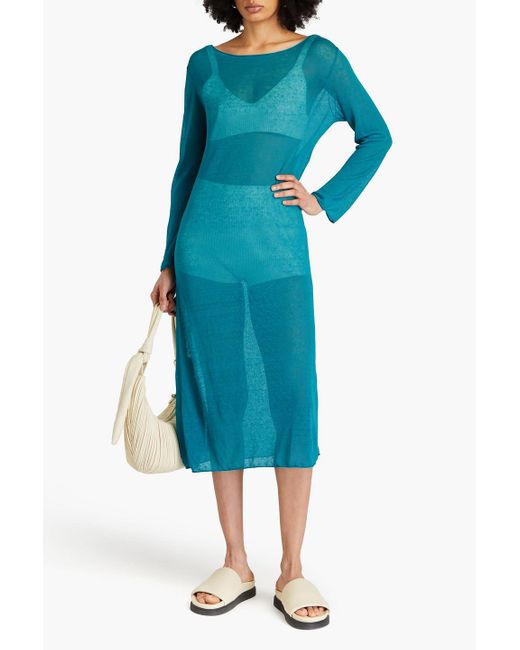 James Perse Blue Linen-blend Midi Dress