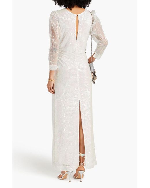 byTiMo White Ruched Sequined Tulle Maxi Dress