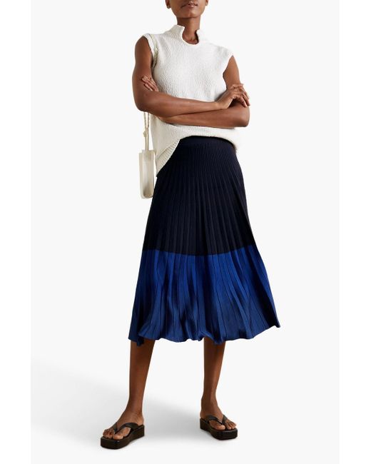 Cefinn Blue Colette Two-tone Pleated Knitted Midi Skirt
