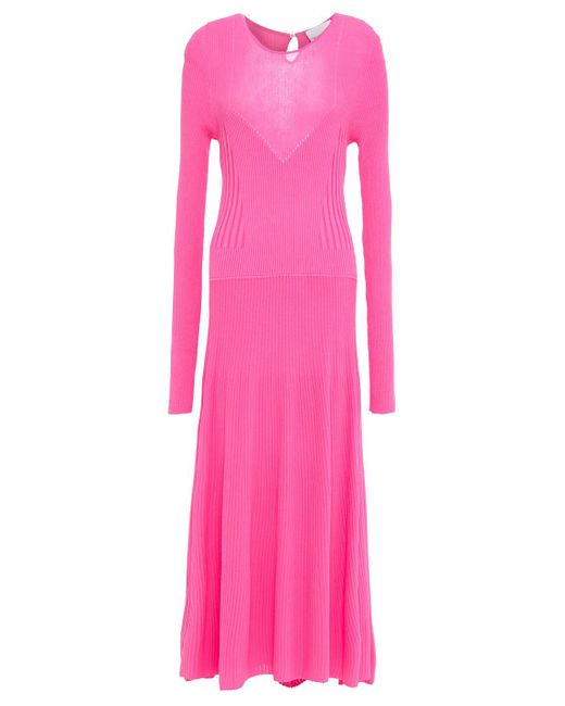 Carolina Herrera Ribbed-knit Midi Dress in Pink | Lyst