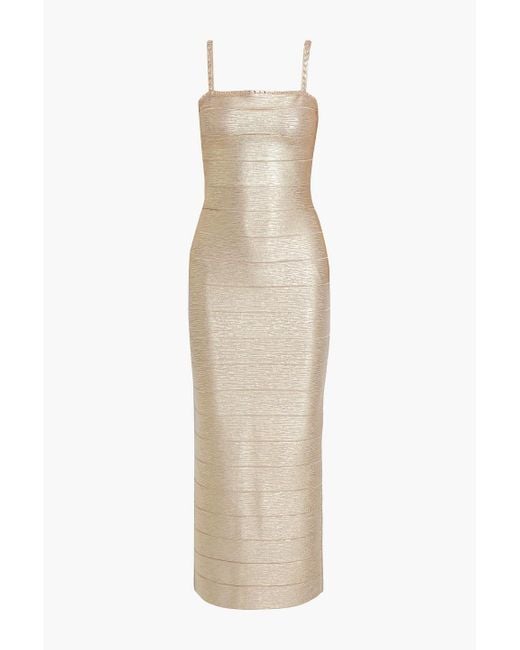 Hervé Léger Metallic Crystal-embellished Coated Bandage Maxi Dress