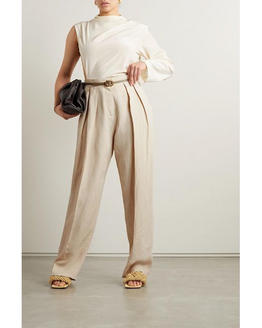 Stella McCartney Natural Pleated Woven Straight-leg Pants