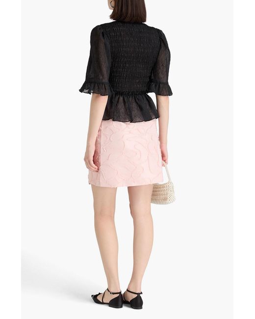 Ganni Black Shirred Georgette Top