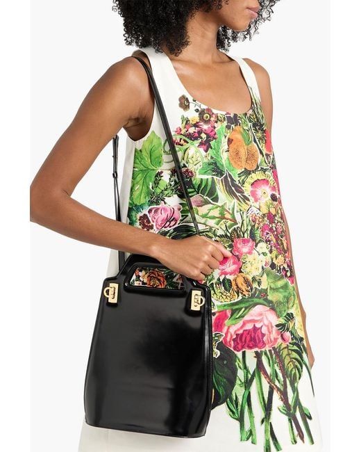 Ferragamo Black Wanda Mini Patent-Leather Tote