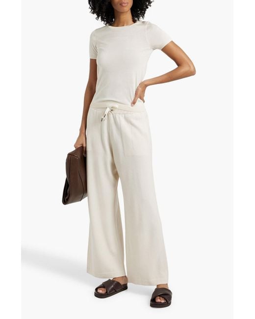 Brunello Cucinelli Natural Bead-Embellished Wool, Cashmere And Silk-Blend Wide-Leg Pants