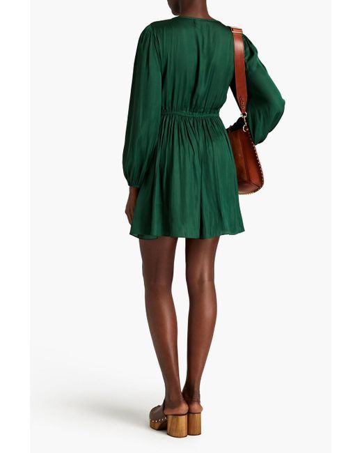 Maje Green Rinc Shirred Satin Mini Dress