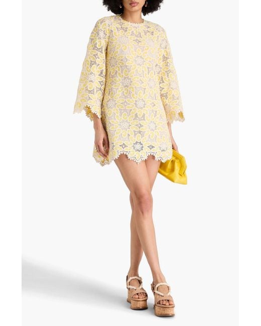 Zimmermann Natural Minikleid aus guipure-spitze aus einer baumwollmischung mit muschelsaum