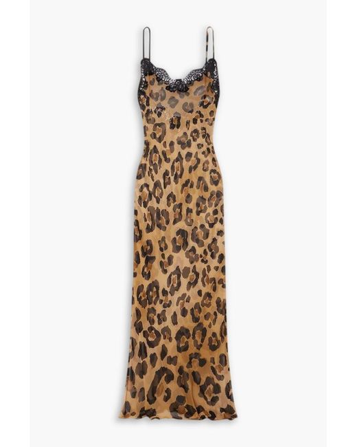 Rosamosario Natural Lace-trimmed Leopard-print Silk-georgette Maxi Slip Dress