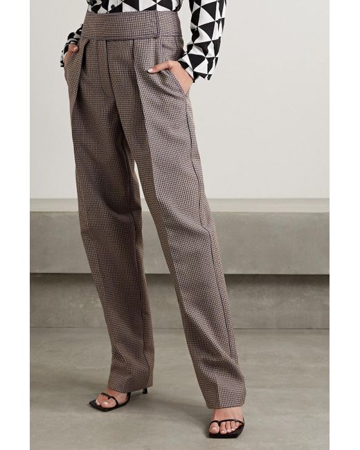 Christopher John Rogers Gray Pleated Houndstooth Wool-blend Tapered Pants