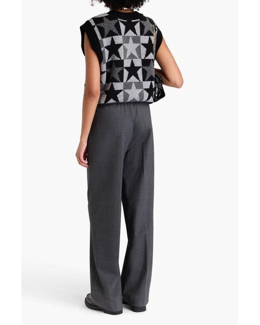 Sandro Gray Wool-blend Twill Wide-leg Pants