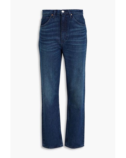 Re/done Blue 70s Distressed High-rise Straight-leg Jeans