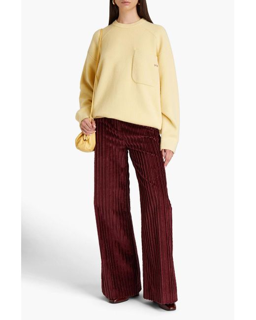 Victoria Beckham Purple Devore Cotton-velvet Flared Pants