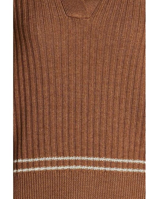Rag & Bone Brown Monti Ribbed Wool Polo Sweater