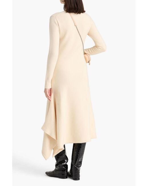 Jil Sander Natural Draped Wool Midi Dress